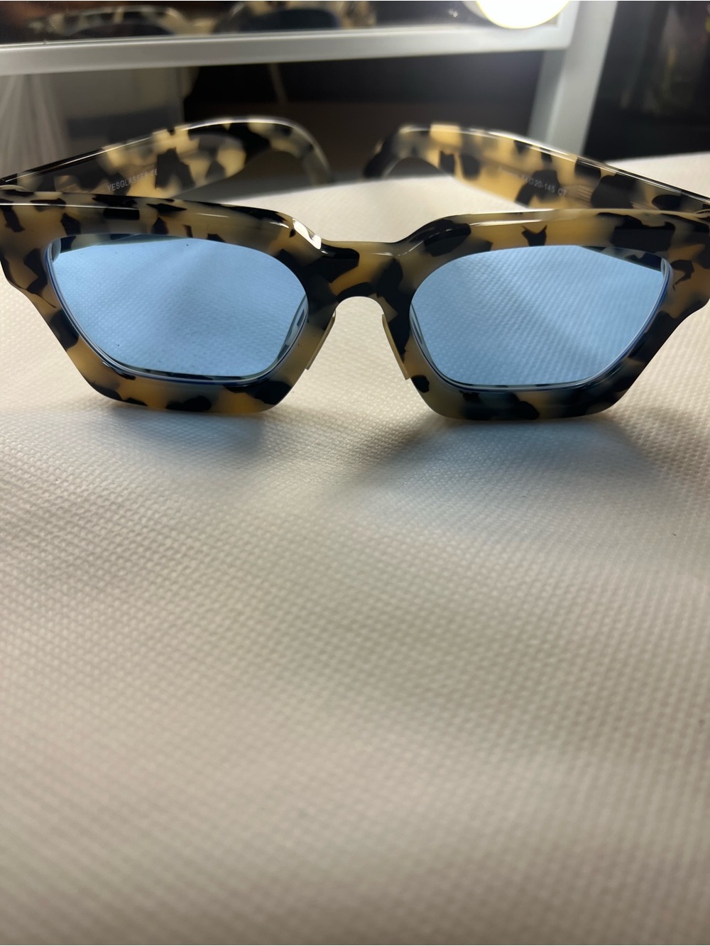 Tortoiseshell Cat-Eye Sunglasses with Blue Lenses